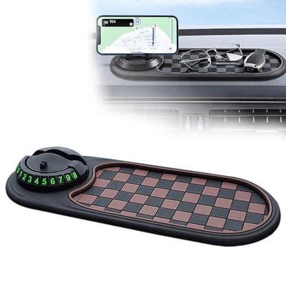 Multifunction Car Anti-Slip Mat, 2026 New Anti Slip Mat for Car Dashboard with Temporary Parking Numbe, Universal Car Phone Holder Pad for Phones Sunglasses Keys Gadgets (Brown Black) - color: Brown Black