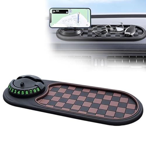 Multifunction Car Anti-Slip Mat, 2026 New Anti Slip Mat for Car Dashboard with Temporary Parking Numbe, Universal Car Phone Holder Pad for Phones Sunglasses Keys Gadgets (Brown Black) - color: Brown Black
