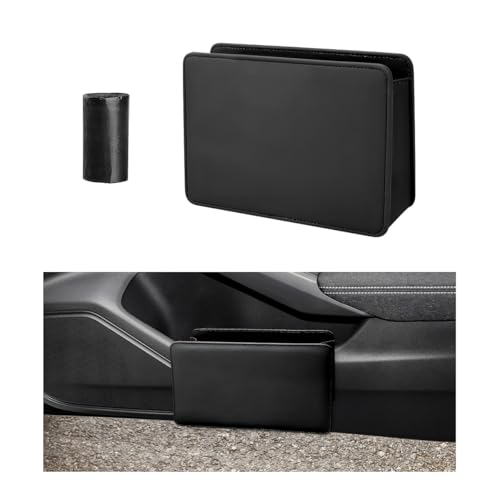 Car Trash Can, Foldable Leather Automotive Garbage Bin Organizer Holder with One Roll Trash Bag, Multi-Function Mini Hanging Dustbin Storage Bag Container for SUV Truck RV (Black) - color: Black