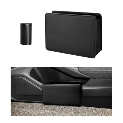 Car Trash Can, Foldable Leather Automotive Garbage Bin Organizer Holder with One Roll Trash Bag, Multi-Function Mini Hanging Dustbin Storage Bag Container for SUV Truck RV (Black) - color: Black