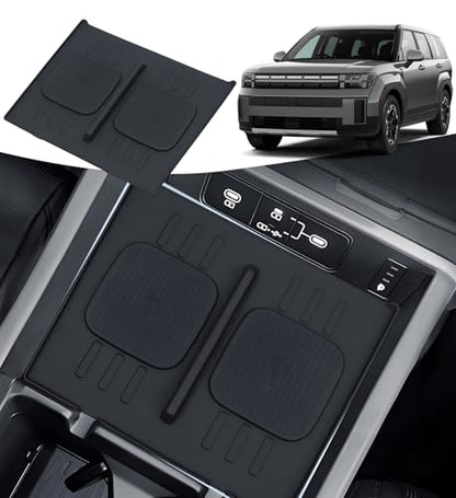 Center Console Wireless Charging Protective Mats for Hyundai Santa Fe 2024 2025 2026, Interior Accessories Silicone Non-Slip Anti-Dust Waterproof Pad, Black - style: Fits for Hyundai Santa Fe 2024-2026