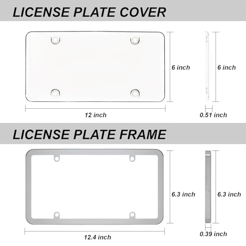 2Pack License Plate Cover and Frames,Clear Front and Rear License Plate Holder Shield,Unbreakable Car Licence Plate Chrome Frame Protector fits Any Standard US Plates (Chrome Frame) - color: Chrome Frame with Clear Cover