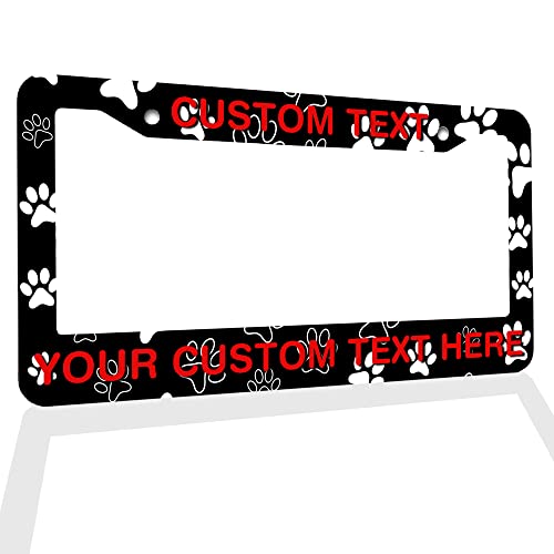 Your Custom Text Plate Frame Custom Personalized Text License Plate Frame Custom Funny License Plate Holder Custom Funny License Plate Holder - Dog Paw Prints - color: dog paws, size: One frame