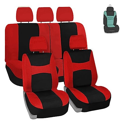 FH Group Universal Car Seat Covers Full Set for SUV Truck Sedan Vans | Waterproof All-Purpose Cloth Seat Cover Set Airbag Compatible Washable Split Bench Protector Interior Upgrade - Red - color: Red, size: Full Set