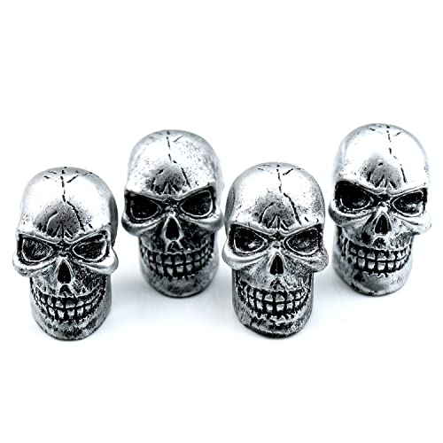 Cars Tires Valve Stem Caps Cover Dustproof Cool Skull Head Fit Most Vehicle SUV Bike Trucks Motorcycles 4 Pcs/Set（Silver） - color: silver