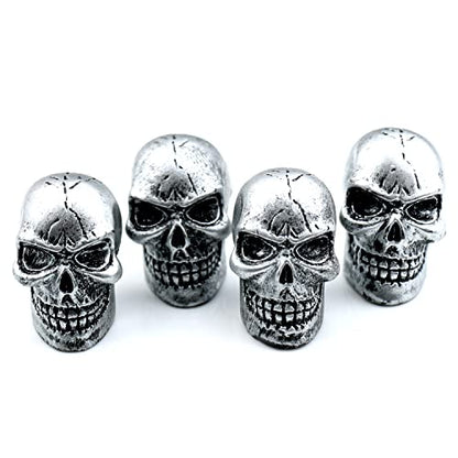Cars Tires Valve Stem Caps Cover Dustproof Cool Skull Head Fit Most Vehicle SUV Bike Trucks Motorcycles 4 Pcs/Set（Silver） - color: silver