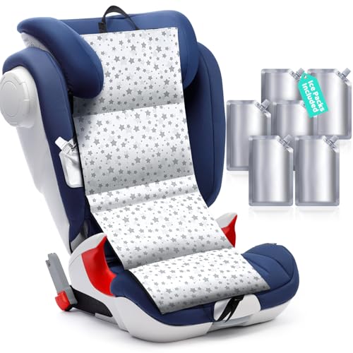Briwooody Car Seat Cooling Pad for Babies, Toddlers, Infants, Carseat Cooler Pad with 6 Removable Ice Packs for Summer Sun Heat Cover Protector(Add Water to The Ice Pack Until Full Before Freezing) - color: off-white, style: Star