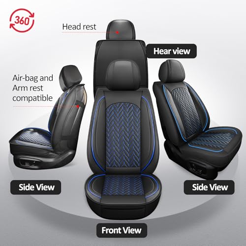 MIROZO Seat Covers,Universal Car Seat Covers Full Set Vehicle Seat Covers Automotive Seat Covers for Most Sedan, Truck and SUV (Full Set, Black and Blue) - color: Black And Blue, size: 5PCS Full Set