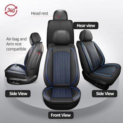 MIROZO Seat Covers,Universal Car Seat Covers Full Set Vehicle Seat Covers Automotive Seat Covers for Most Sedan, Truck and SUV (Full Set, Black and Blue) - color: Black And Blue, size: 5PCS Full Set