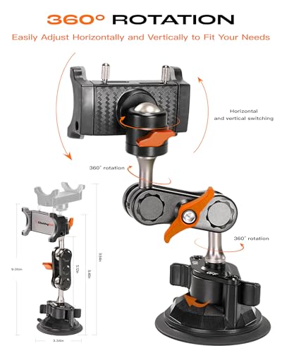 chubbycable ChubbyGrip Car Phone Holder 360° Adjustable Cell Phone Car Mount Ultra-Durable Metal Car Phone Mount for Windshield, Suction Cup Phone Mount for iPhone Samsung All Smartphone, Clamp - color: ChubbyGrip Pro (Clamp)-Orange