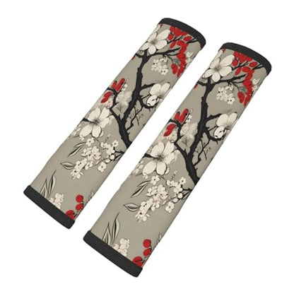 Seat Belt Cover Pad Japanese Red White Cherry Blossom Soft Safety Car Automotive Seat Belt Pads Cushion Shoulder Strap Covers for Cars or Bags, 2 Pcs - color: Japanese Red White Cherry Blossom