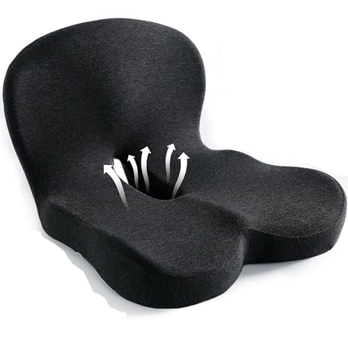 Onever Ergonomic Memory Foam Seat Cushion, Lumbar Support Non Slip for Truck Driver Long Driving Office Chair Back Tailbone Pain Relief Black - color: Black