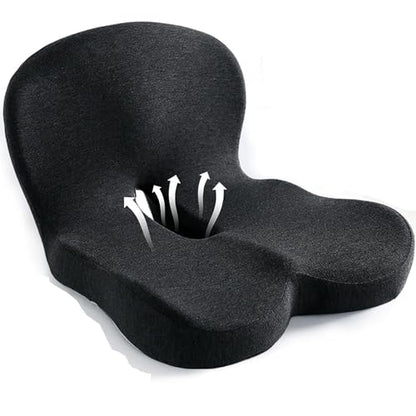 Onever Ergonomic Memory Foam Seat Cushion, Lumbar Support Non Slip for Truck Driver Long Driving Office Chair Back Tailbone Pain Relief Black - color: Black