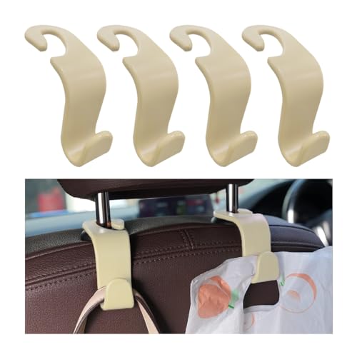 povtii 4PCS Car Seat Headrest Hook, Auto Back Seat Hanging Storage Organizer, Vehicle Seatback Hanger Holder for Purse Handbag Coat Umbrella, Universal Interior Car Accessories (Beige) - color: Beige