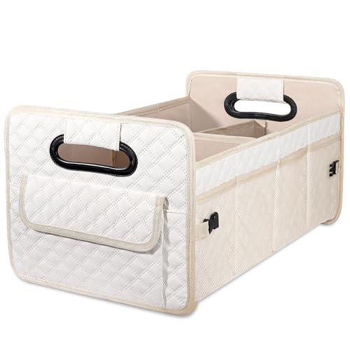 JiatuA Car Trunk Organizer for SUV, Car Storage Organizer Collapsible Multi Compartment Container Box Adjustable Car Accessories for Women Men, Beige - color: Beige, size: Standard