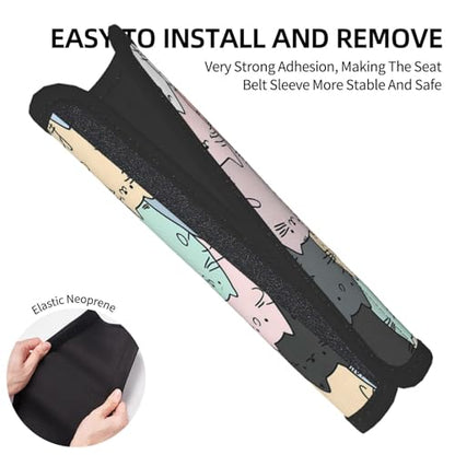 Seat Belt Cover Pad Cute Cartoon Cats Pattern Soft Safety Car Automotive Seat Belt Pads Cushion Shoulder Strap Covers for Cars or Bags, 2 Pcs - color: Cute Cartoon Cats Pattern