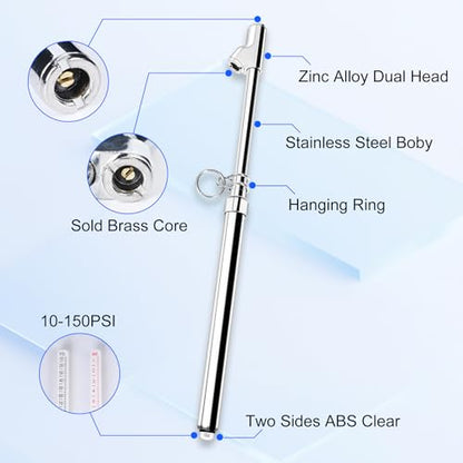 2-Pack Dual Head Tire Pressure Gauge – Heavy Duty 10-150 PSI Air Pressure Gauge with Stainless Steel Body, Metal Nozzle & Durable Plated Brass – for Cars, Trucks, Bikes, RVs & Vehicles - color: Silver, size: 2P