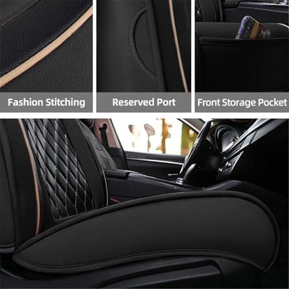 SanQing Car Seat Covers Full Set, Super Luxurious Heavy Universal Duty Waterproof Leather Automotive Vehicle Cover for Cars SUV Pick-up Truck, Non-Slip Seat Car Accessories (Full Set/Black) - color: Full Set/Black