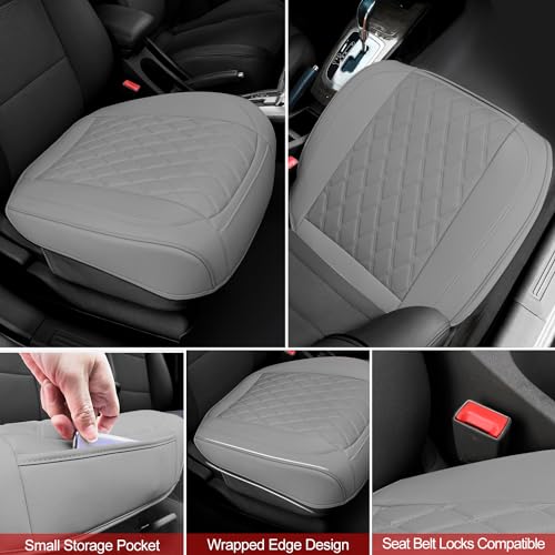BEITK 1 Pack Leather Front Car Seat Cover Bottom Car Seat, Anti-Slip and Full Wrap Driver Car Seat Protectors, Luxury Waterproof Bottom Auto Seat Cushion Pad Mat for Most Vehicles(Gray) - color: gray-1pcs
