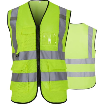 6 Pockets Class 2 Safety Vest for Men Women High Visibility Reflective Construction Vests, Meets ANSI Standard - size: Medium