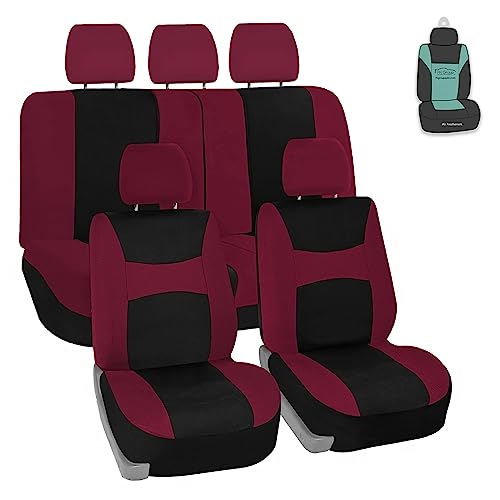 FH Group Universal Car Seat Covers Full Set for SUV Truck Sedan Vans | Waterproof All-Purpose Cloth Seat Cover Set Airbag Compatible Washable Split Bench Protector Interior Upgrade - Burgundy - color: Burgundy, size: Full Set