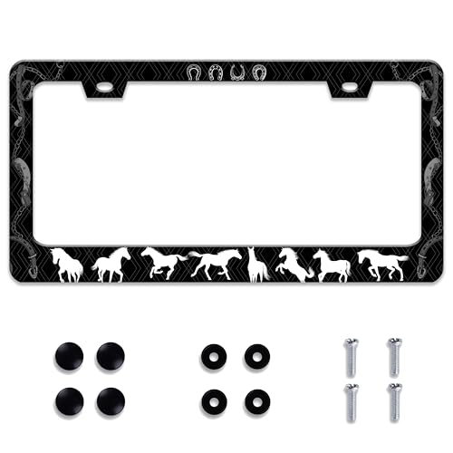 Personalized License Plate Frame Horse Stainless Steel Accessory Horseshoe License Plate Holder Funny Car Decorative 2 Holes Screws Fits Us Standard License Plates 12.2 X 6.3 in for Men Women - color: Horse