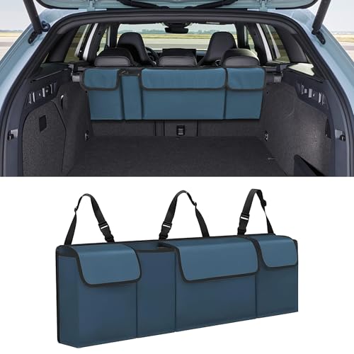 Car Trunk Organizer, Waterproof Collapsible Cargo Bag with 4 Pockets,Backseat Hanging Large Storage with Adjustable Straps, Sturdy Space Saver Frees Trunk Floor for SUV, Truck (Blue) - color: Blue
