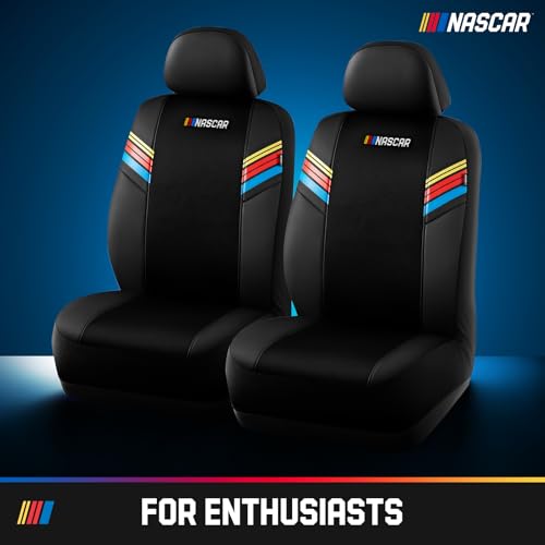 NASCAR Car Seat Covers, Black Leather and Mesh Seat Covers, Universal Fit Front Seat Covers for Cars with Airbag-Compatible Design, Durable Racing-Inspired Car Interior for Cars, Trucks & SUVs - color: Black