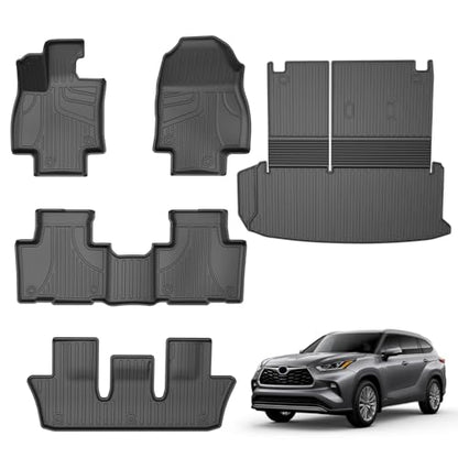AOMSAZTO Floor Mats and Cargo Mat Compatible with 2024-2025 Toyota Grand Highlander (7 Seats Only): All Weather TPE Protection Full Set Grand Highlander Floor Liners (Not Fit Highlander) - style: 2024+ toyota grand highlander floor mats and cargo mat