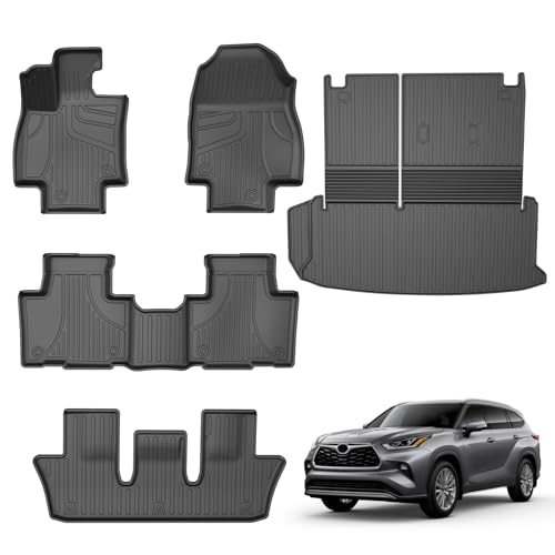 AOMSAZTO Floor Mats and Cargo Mat Compatible with 2024-2025 Toyota Grand Highlander (7 Seats Only): All Weather TPE Protection Full Set Grand Highlander Floor Liners (Not Fit Highlander) - style: 2024+ toyota grand highlander floor mats and cargo mat