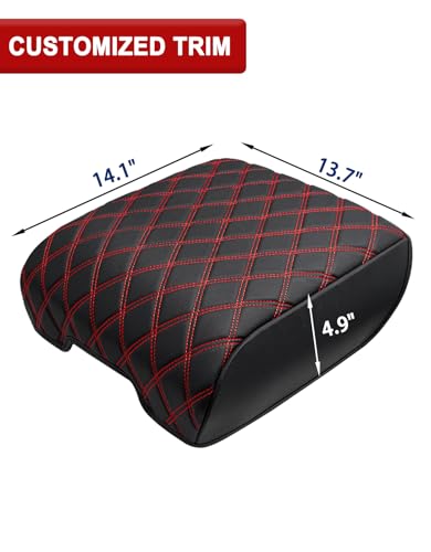 KBH Center Console Armrest Cover for 2021-2026 Ford F150, Middle Console Lid Protector, Arm Rest Box Cushion, Anti-Scratch, Black-Red Stitch (Fits Bucket Seat Console Only) - size: Bucket Seat, 21-26 F150, Red Stitch