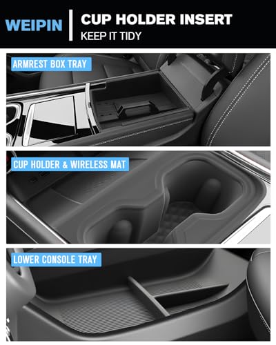 for 4PCS Double Layer Center Console Armrest Organizer&Cup Holder Insert&Wireless Mat Compatible with 2024-2026 Chevy Traverse - color: Traverse 24-26 Armrest Tray 4PCS