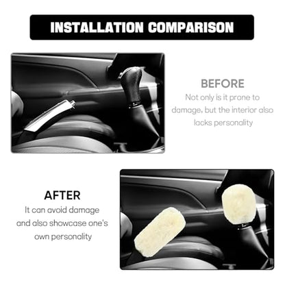 Hovom 2PCS Fluffy Car Gear Shift Knob Cover & Handbrake Cover, Soft Plush Hand Brake Handle & Gear Shift Cover for Women Girls, Universal Comfortable Warm Furry Car Accessories (Beige) - color: Beige