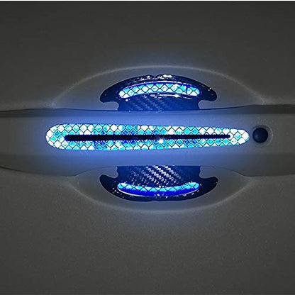 Car Door Handle Protector Reflective Sticker Universal Auto Carbon Fiber Door Handle Anti Scratch Cover Guard 8PCS Blue - color: Blue