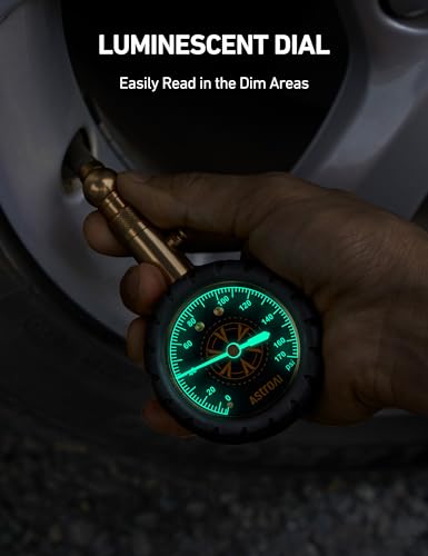 AstroAI Tire Pressure Gauge 6-170 PSI, Large 2" Easy Read Glow Dial Tire Gauge, Certified ANSI B40.1(1%) Accurate, Compatible for Bicycle, Car, SUV, Truck & Motorcycle