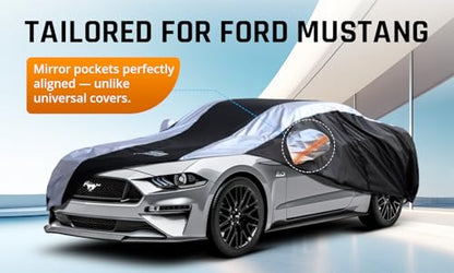 Mustang Car Cover Waterproof All Weather with Silver Strip Design, Custom Fit for Ford Mustang 1994–2025, Mustang Accessory with Door Zipper & Windproof Straps - size: Custom Fit Ford Mustang