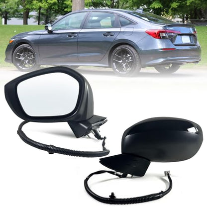 Left Driver Side Mirror Fits 2022-2026 HONDA CIVIC Sedan/Hatchback With Power Glass, Heated, Blind Spot Detection and Manual Folding Match to Crystal Black Pearl Replace HO1320351 (7 Pins) - size: L-7Pins