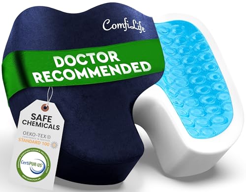 ComfiLife Gel Enhanced Seat Cushion – Office Chair Cushion – Non-Slip Gel & Memory Foam Coccyx Cushion for Tailbone Pain - Desk Chair Car Seat Cushion Driving - Sciatica & Back Pain Relief (Navy) - color: Navy Blue