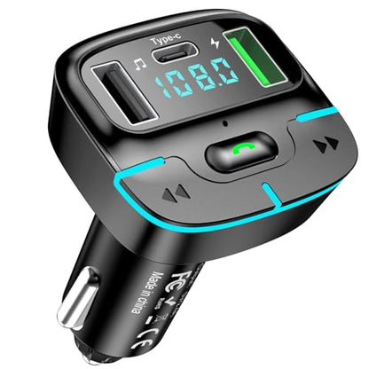 Bluetooth Car Adapter, Wireless Radio Adapter USB C Car Charger MP3 FM Transmitter, Support U Disk/Hands Free Calling