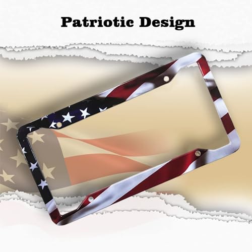 American Flag License Plate Frame Holder - 2 Pack Universal Aluminum Matte Stripe US Flag Gloss Patriotic Car Plate Frame Covers with Free Screws Fasteners Caps - color: Matte American flag