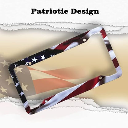 American Flag License Plate Frame Holder - 2 Pack Universal Aluminum Matte Stripe US Flag Gloss Patriotic Car Plate Frame Covers with Free Screws Fasteners Caps - color: Matte American flag