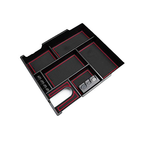 JDMCAR Compatible with Toyota Tundra Accessories 2014-2021 Center Console Organizer, Insert ABS Black Materials Tray, Armrest Secondary Storage Box - Full Tray -Red Trim - color: RED