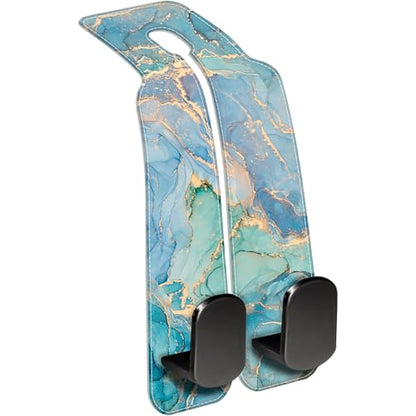 Car Seat Headrest Hooks for Purses and Bags Abstract Turquoise Golden Marble 1 Pack Bag Purse Holder for Car with Double Metal Hooks Car Purse Hanger Hanging Accessories - color: Abstract Turquoise Golden Marble