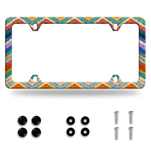 Boho License Plate Frame Colorful Stripe License Plate Stainless Steel Funny License Plate Holder Men Women Personalize Mandala Car Accessory Decoration 12.3" x 6.3" - color: Colorful Boho Stripes
