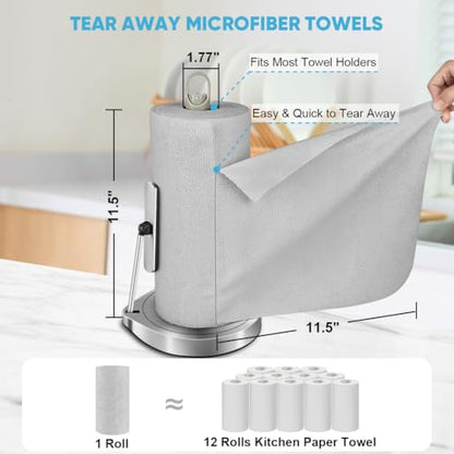 AIDEA Microfiber Cleaning Cloth Roll, Grey 75PK, Reusable Paper Towels Tear Away Cloth, Microfiber Towels for Cars, Wash Cloths, Lint Free Rags for House, Kitchen,Window,Cleaning Supplies 11.5"×11.5" - color: Grey