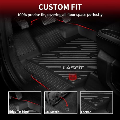 LASFIT Floor Mats for Ford F-150 2015-2026 | F150 Lightning 2022-2025 SuperCrew (Rear w/o Fold Flat Storage) Carpet Floor All Weather Protector TPE Truck Liners- 1st & 2nd Row, 3pcs Black - style: 1) F-150 SuperCrew| 15-26 | 2Rows w/o FF Storage
