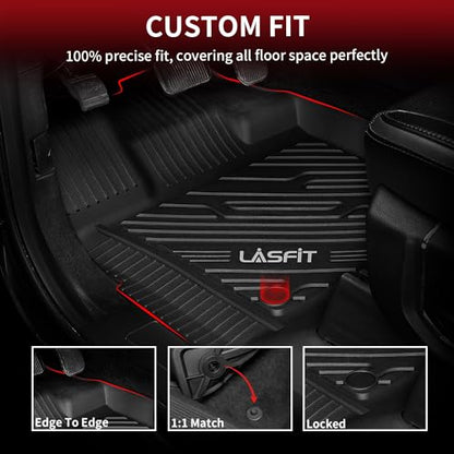 LASFIT Floor Mats for Ford F-150 2015-2026 | F150 Lightning 2022-2025 SuperCrew (Rear w/o Fold Flat Storage) Carpet Floor All Weather Protector TPE Truck Liners- 1st & 2nd Row, 3pcs Black - style: 1) F-150 SuperCrew| 15-26 | 2Rows w/o FF Storage