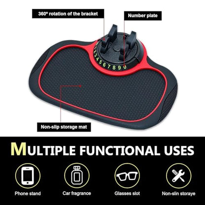 1 PC Multifunctional Car Anti-Slip Mat, PVC Extra Large Pad with Phone Holder, Dashboard Organizer with Temporary Number, Universal for Phones, Keys, Coins, Sunglasses (Black & Red)