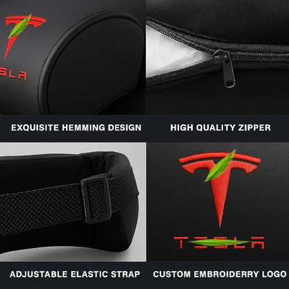 Car Headrest Neck Pillow Support Ergonomic, with Valve Stem Covers Accessory for Driving Seat Fatigue Relief Compatible with Model S X 3 Y & Cybertruck - 2 Pieces - color: A. Black Ver. 3