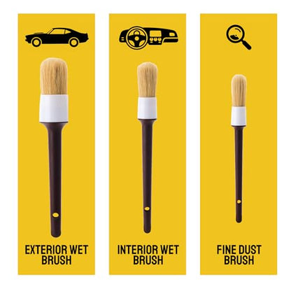 Detail Dudes Car Detailing Brush Set 3-pc - Scratch-Free Boars Hair for Interior and Exterior Work - Pro Quality Car Cleaning Brush Kit for Leather Seats, Dashboards, Wheels, Grills and Paint - size: 3 Pack(Starter)
